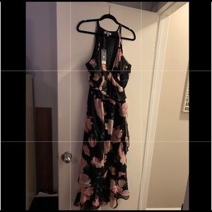 Black and pink floral high/low dress